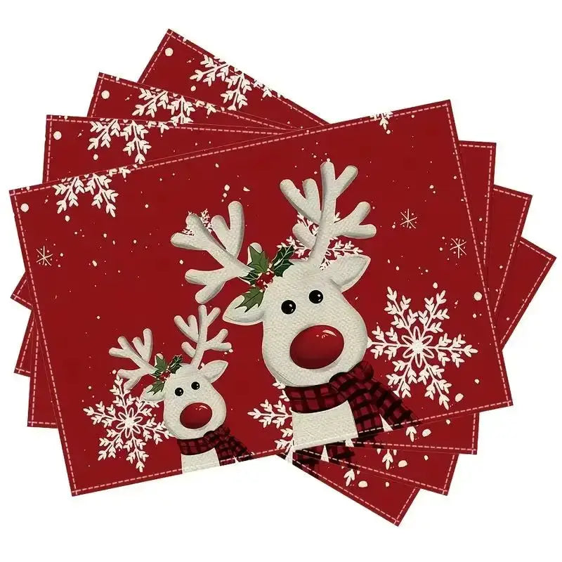 Christmas Reindeer Placemats | Linen Heat Resistant | PriceLows™