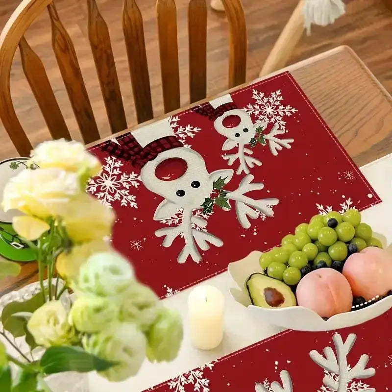 Christmas Reindeer Placemats | Linen Heat Resistant | PriceLows™