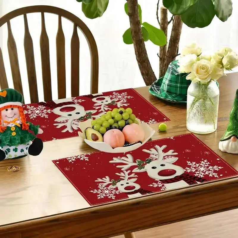 Christmas Reindeer Placemats | Linen Heat Resistant | PriceLows™