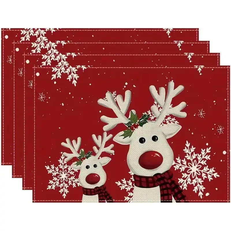 Christmas Reindeer Placemats | Linen Heat Resistant | PriceLows™