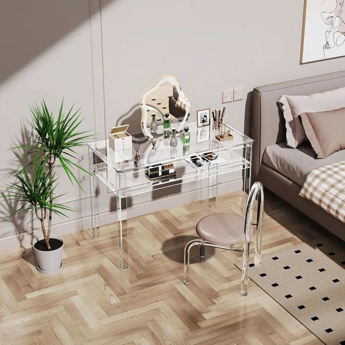 Clear Acrylic Desk with Open Storage for Home Office from PriceLows™