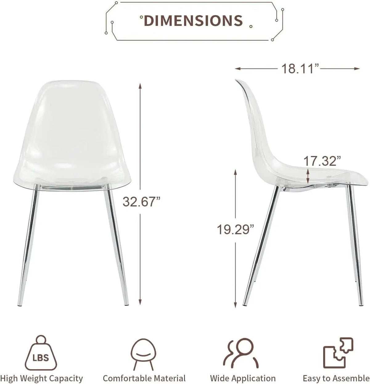 Clear Acrylic Dining Chairs Set Of 4 With Metal Legs from PriceLows™