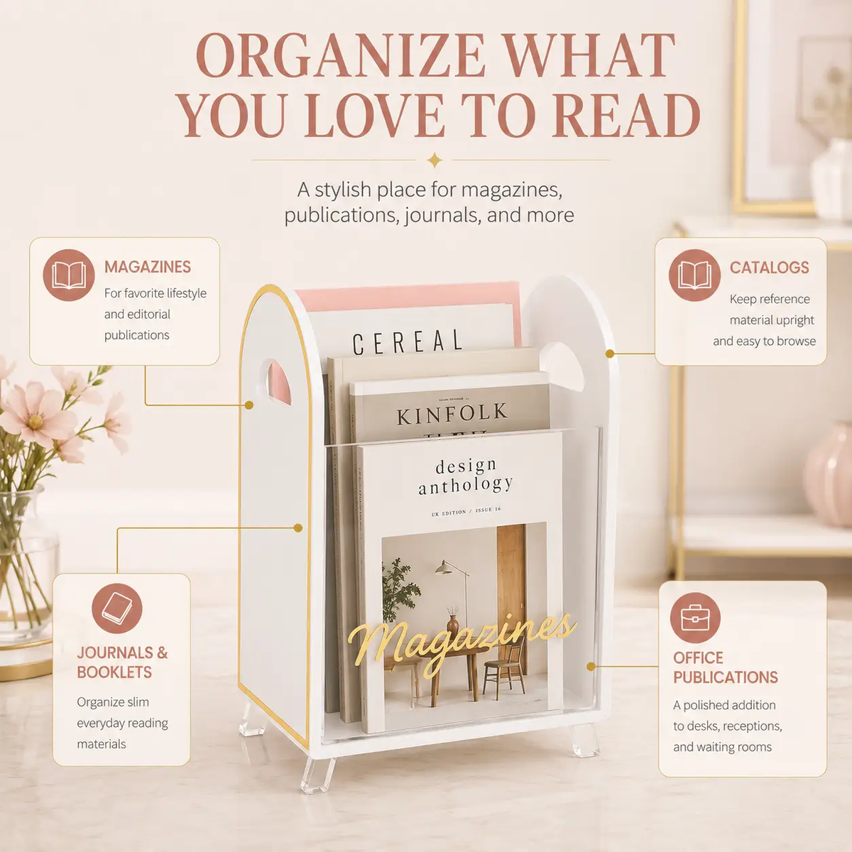 Clear Acrylic Magazine Holder Desk Organizer Durable