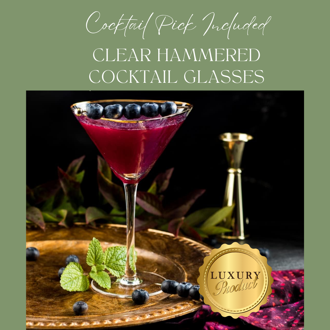 Hammered Martini Glasses | Gold Rim Detail | Triangular Shape | Standard Size