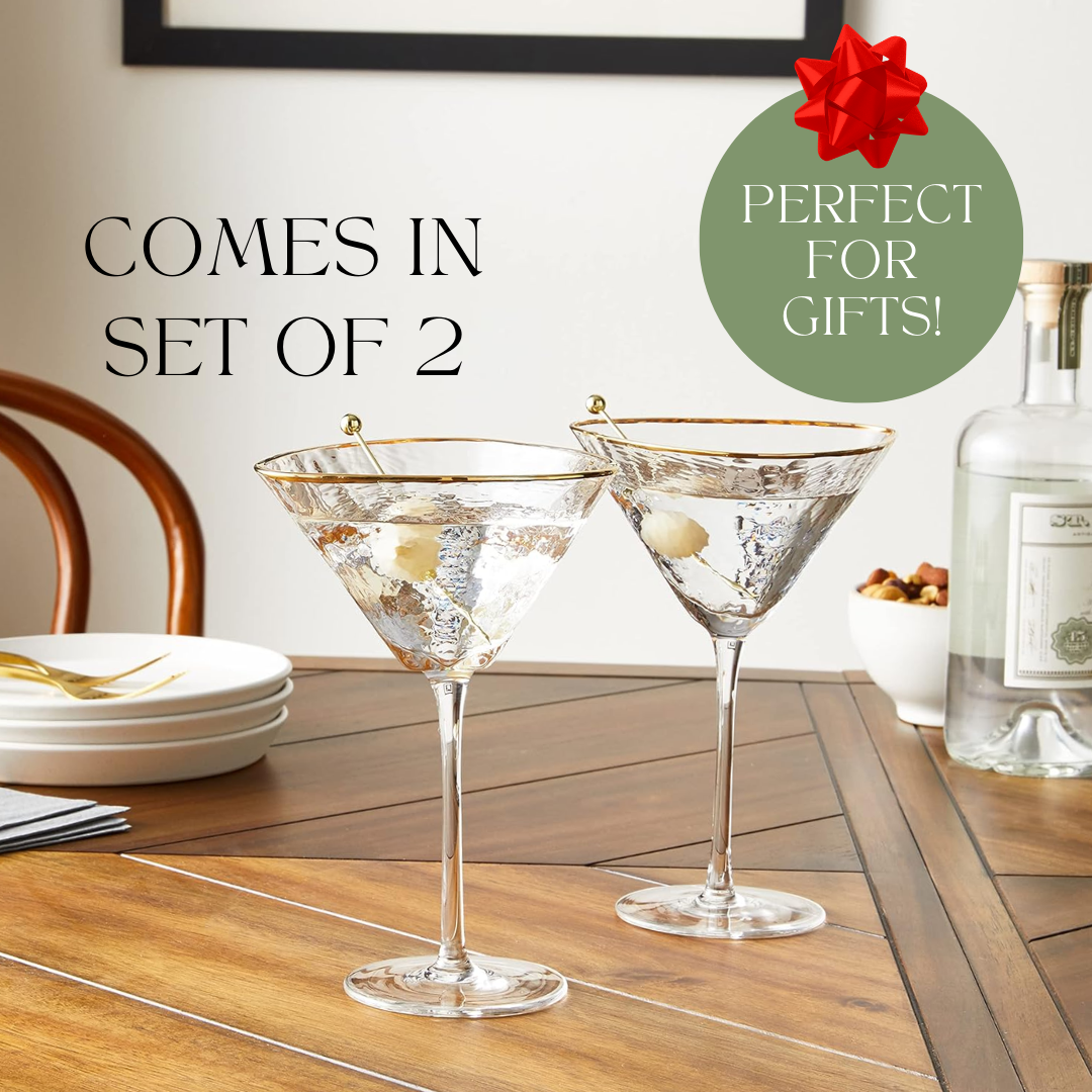 Hammered Martini Glasses | Gold Rim Detail | Triangular Shape | Standard Size