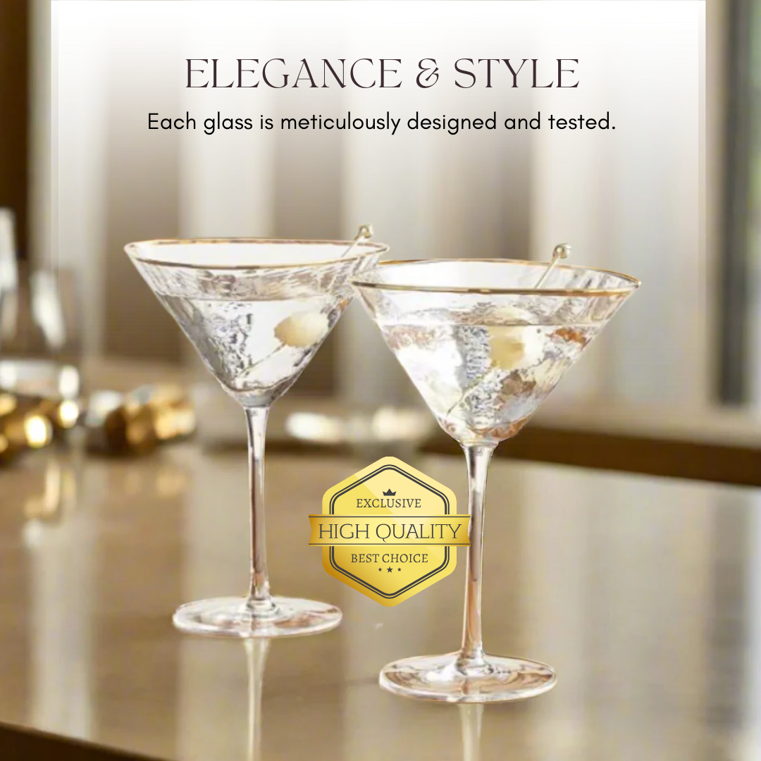 Hammered Martini Glasses | Gold Rim Detail | Triangular Shape | Standard Size