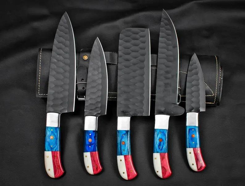 Custom Hand Forged Carbon Steel Chef’s Knife Set – 5 PCS BBQ & Kitchen Knives | Best Anniversary Gift for Him from PriceLows™