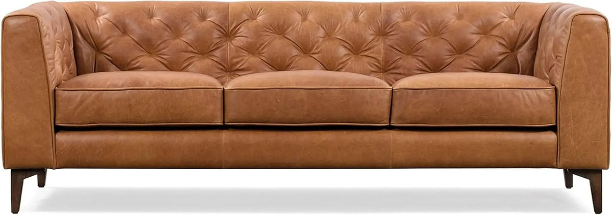 Cognac Tan Leather Sofa with Tufted Back Design from PriceLows™