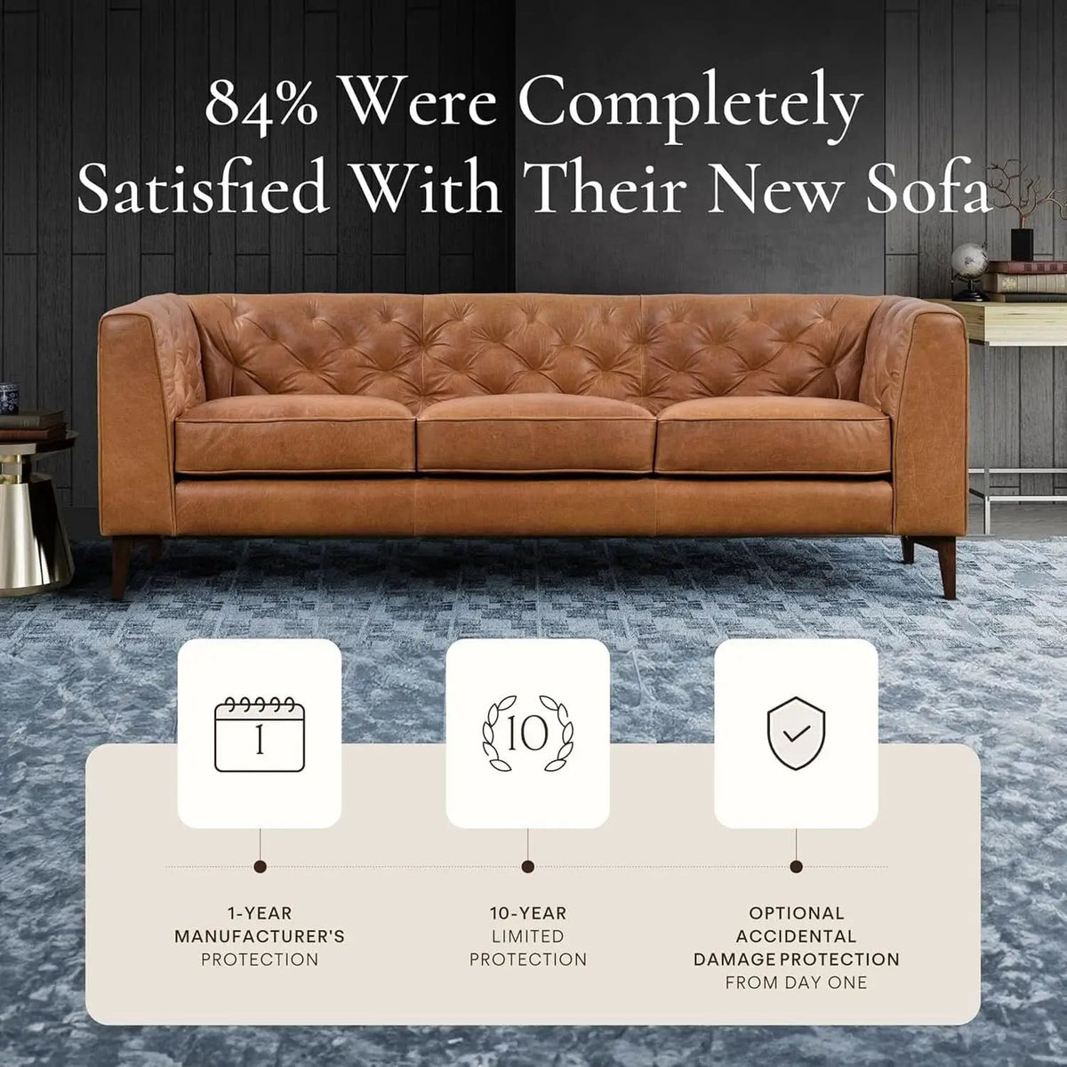 Cognac Tan Leather Sofa with Tufted Back Design from PriceLows™