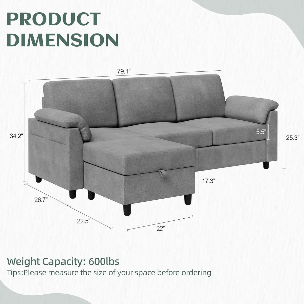 Comfortable L Shaped Convertible Sectional Sofa with Pillows from PriceLows™