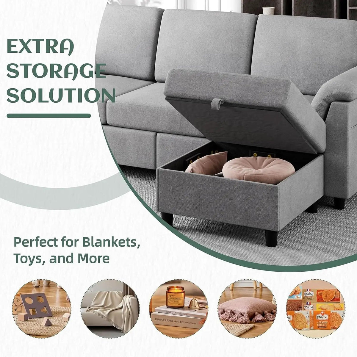Comfortable L Shaped Convertible Sectional Sofa with Pillows from PriceLows™