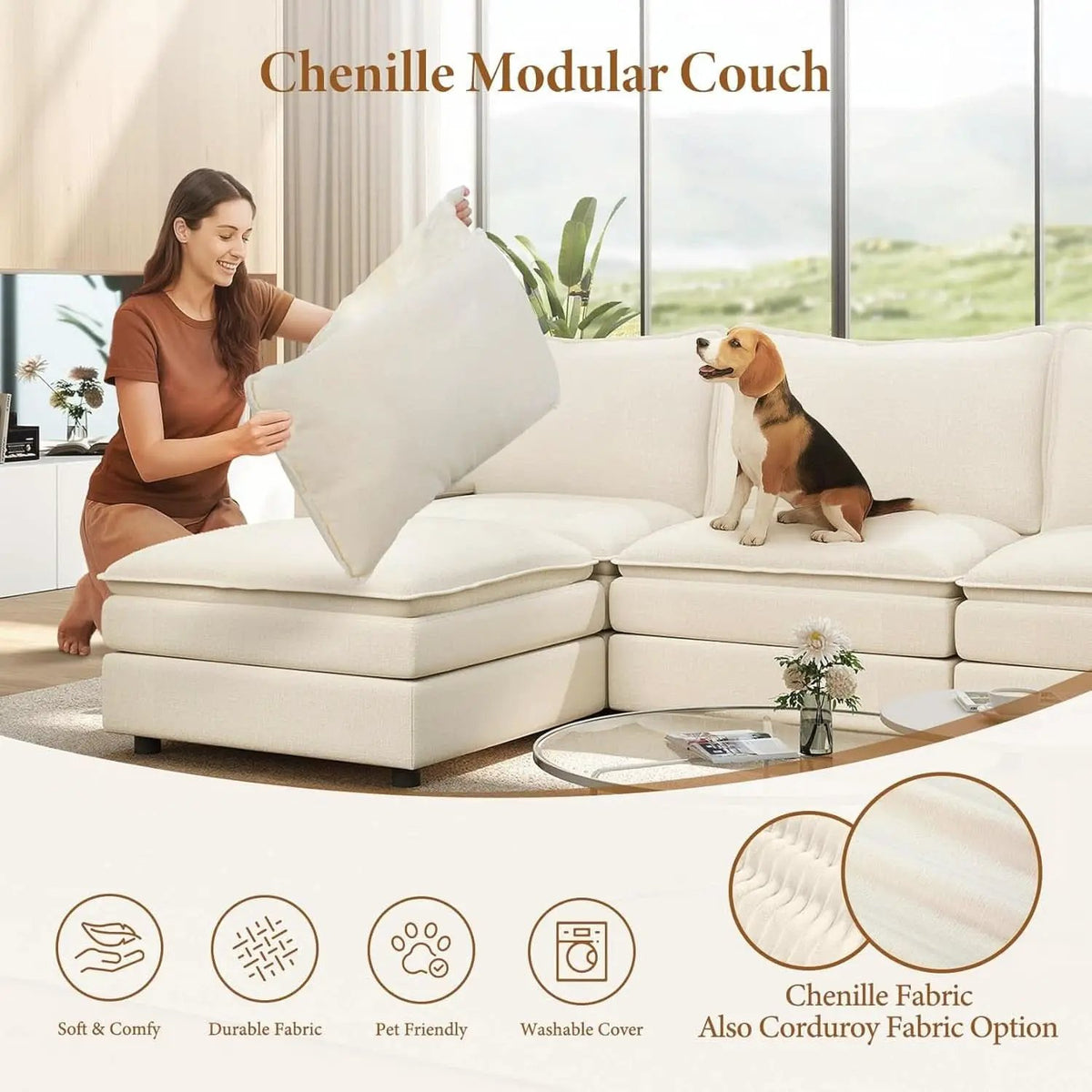Comfy 108 Inch Modular Sectional Sofa With Ottoman from PriceLows™