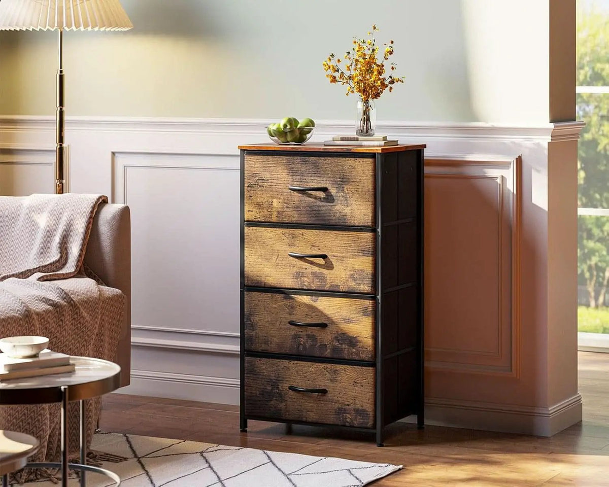 Compact Bedroom Dresser With 4 Drawers And Wood Top Steel Frame from PriceLows™