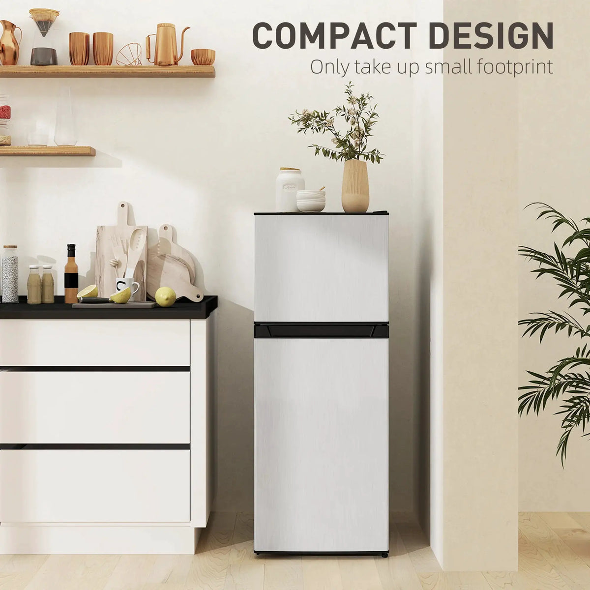 Black & Silver 2 Door Mini Fridge with Freezer, Compact Refrigerator (-4℉~10.4℉ Freezer & 28.4℉~50℉ Fridge), for Bedroom, Dorm, Office, Apartment, Keep Food & Drinks Fresh from PriceLows™