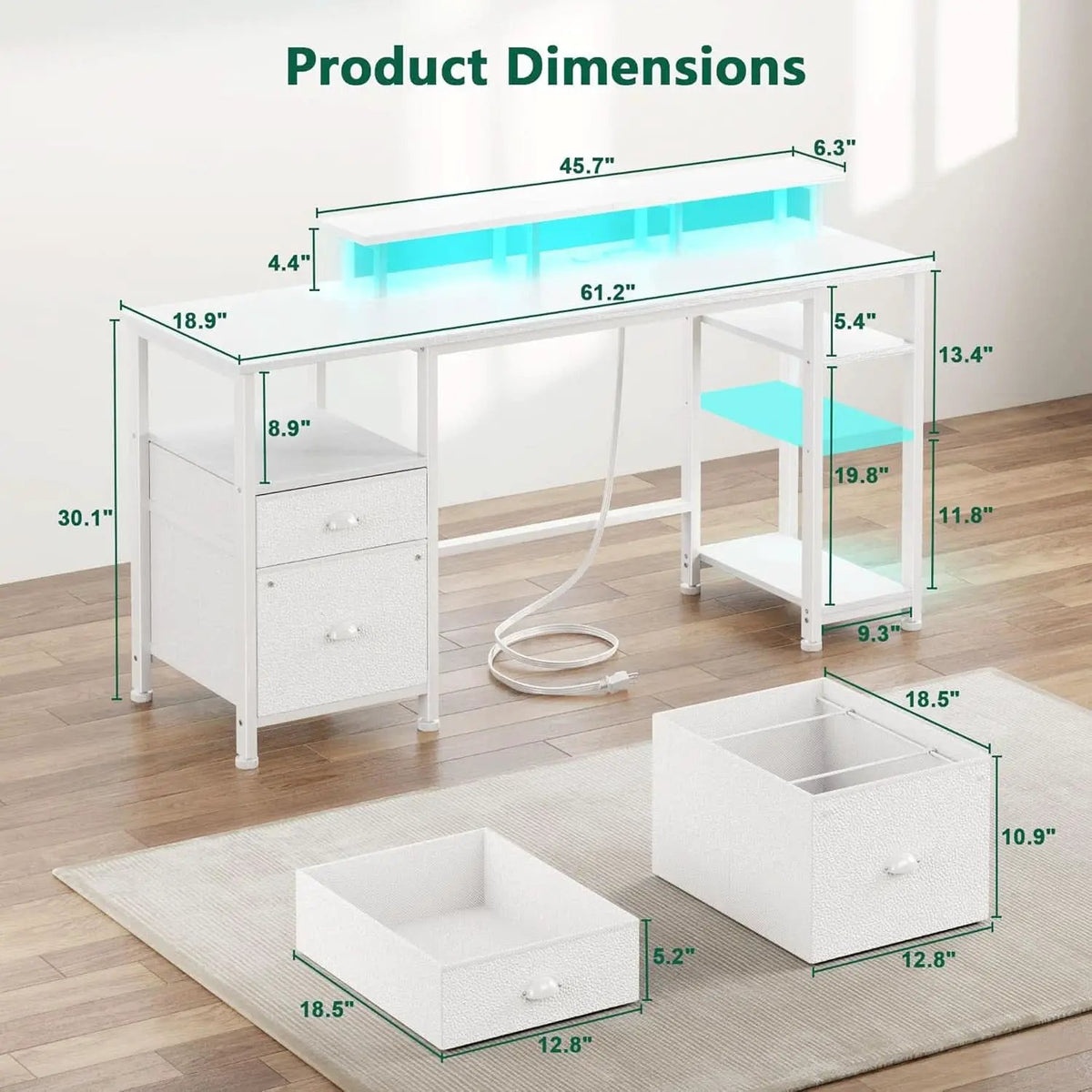 61 Inch Computer Desk With Integrated Power Outlet LED from PriceLows™