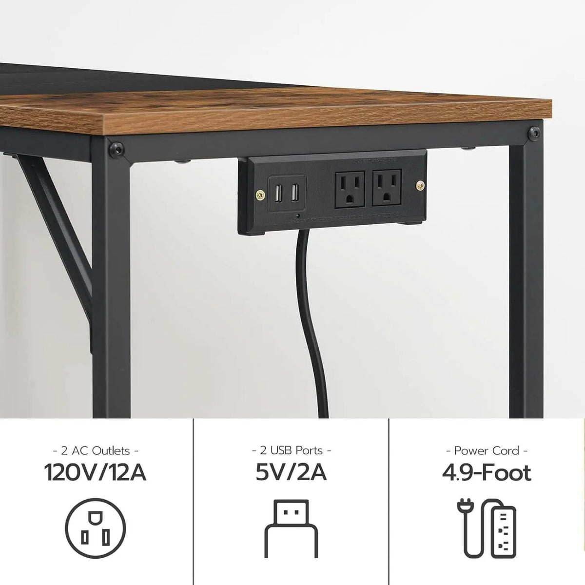 Computer Desk With Power Outlets In Rustic Brown And Black from PriceLows™