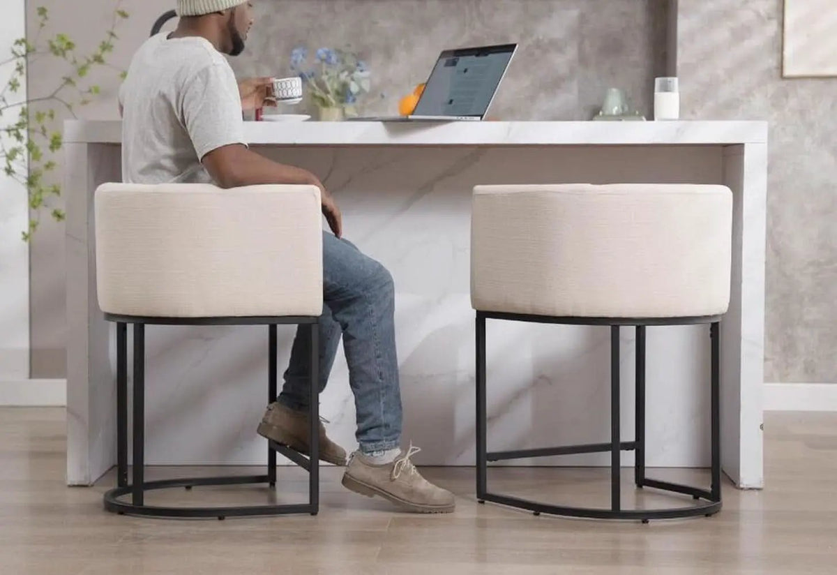 Contemporary Cream Linen Bar Stools Set Of 3 24 In from PriceLows™