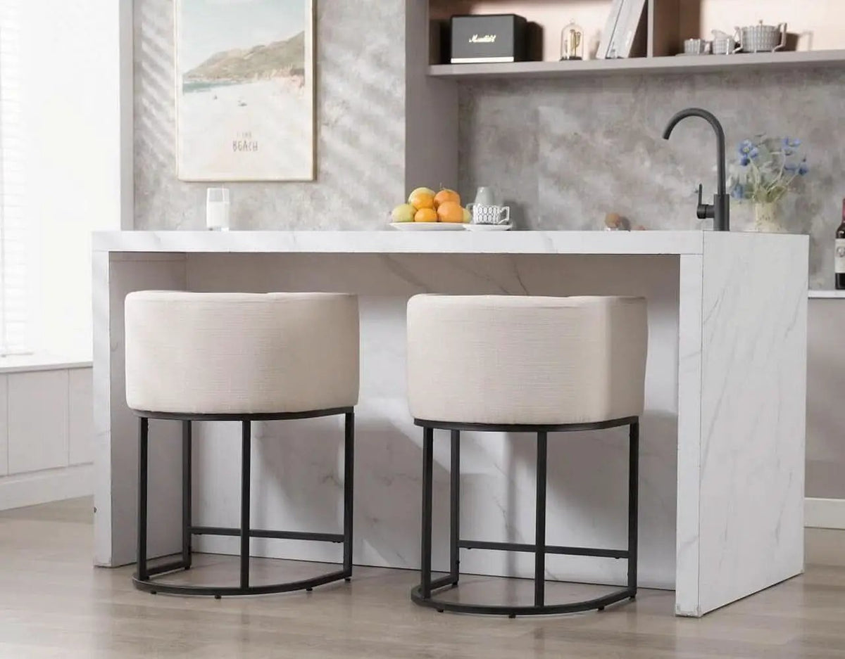 Contemporary Cream Linen Bar Stools Set Of 3 24 In from PriceLows™
