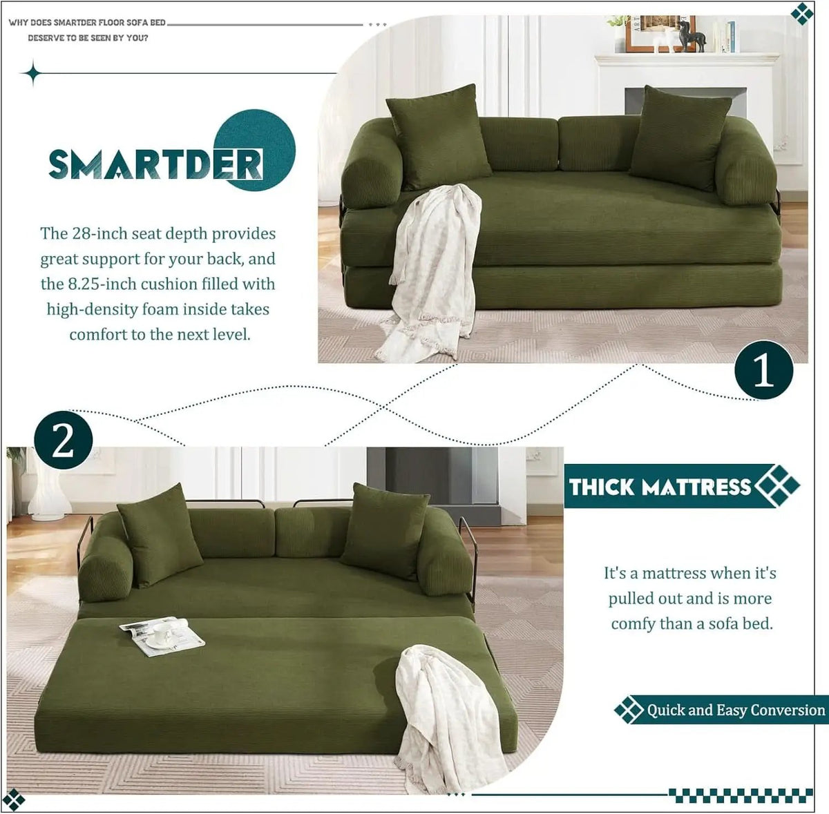 Convertible Folding Sofa Bed with Removable Backrest from PriceLows™