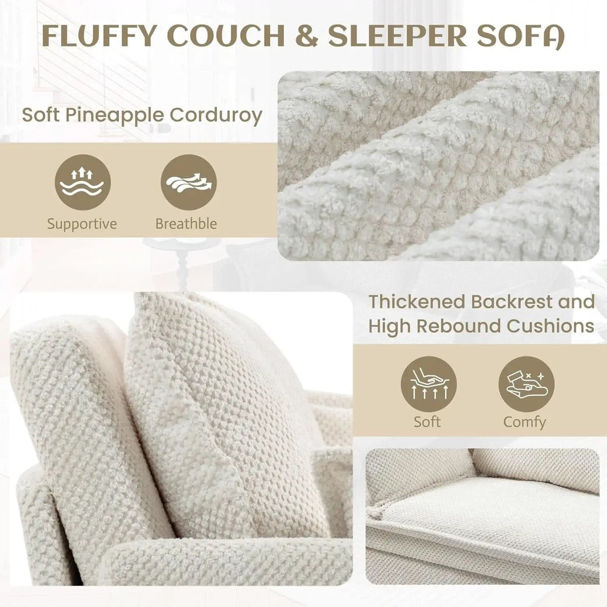 Convertible King Sofa Bed with USB Charging and Pockets from PriceLows™