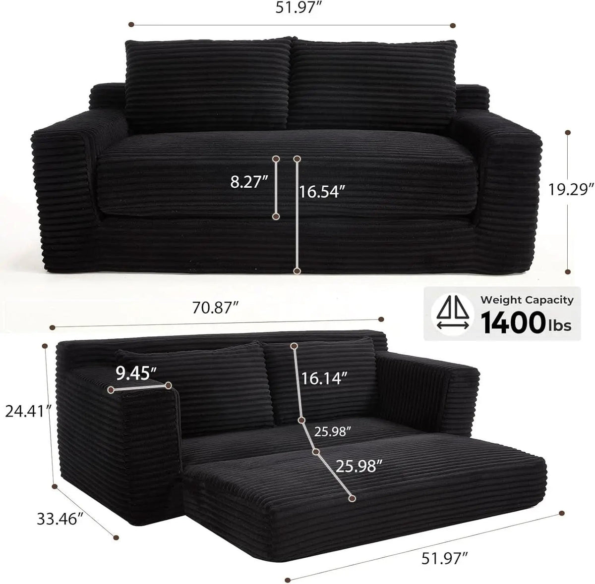 Convertible Loveseat Sofa Bed with Memory Foam Comfort from PriceLows™