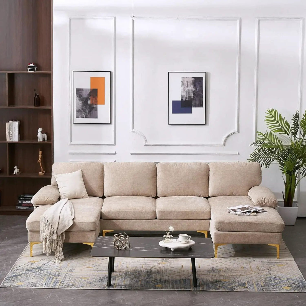Convertible Sectional Sofa 110 Inch Camel U Shape from PriceLows™