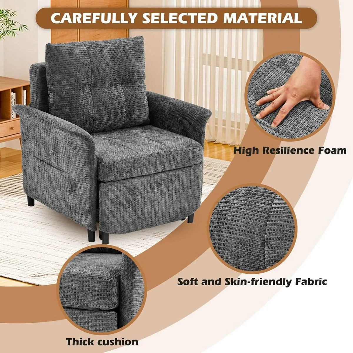 Convertible Sleeper Chair 79-Inch With Adjustable Backrest from PriceLows™