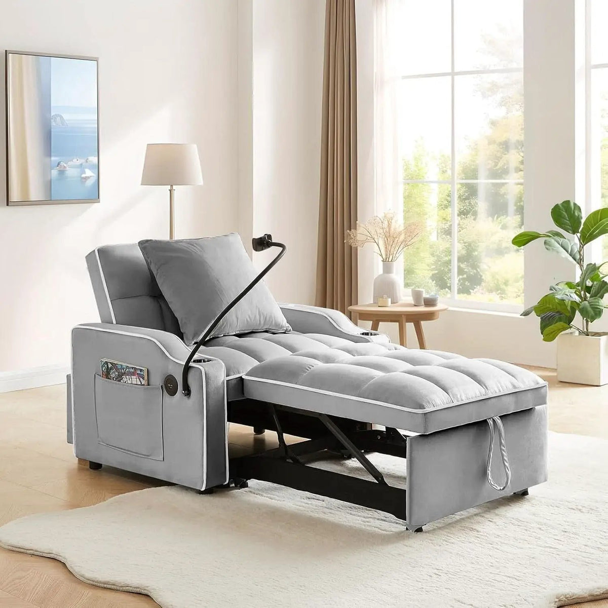 Convertible Sleeper Chair Bed with USB Ports and Holder from PriceLows™