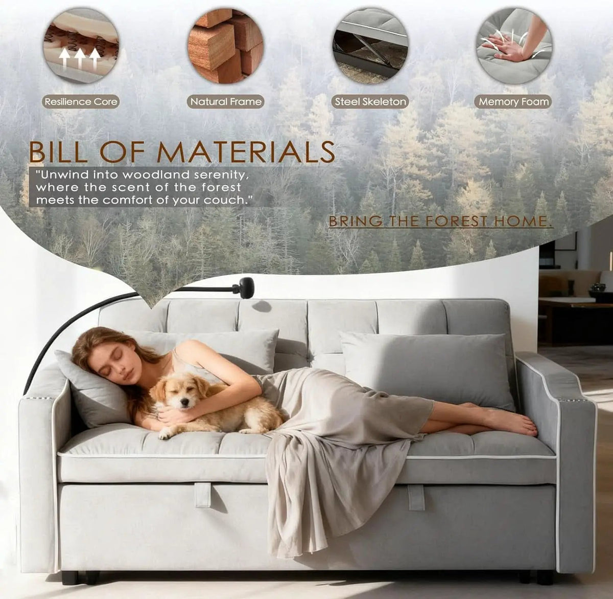 Grey Convertible Sleeper Loveseat Bed With ThreeInOne from PriceLows™