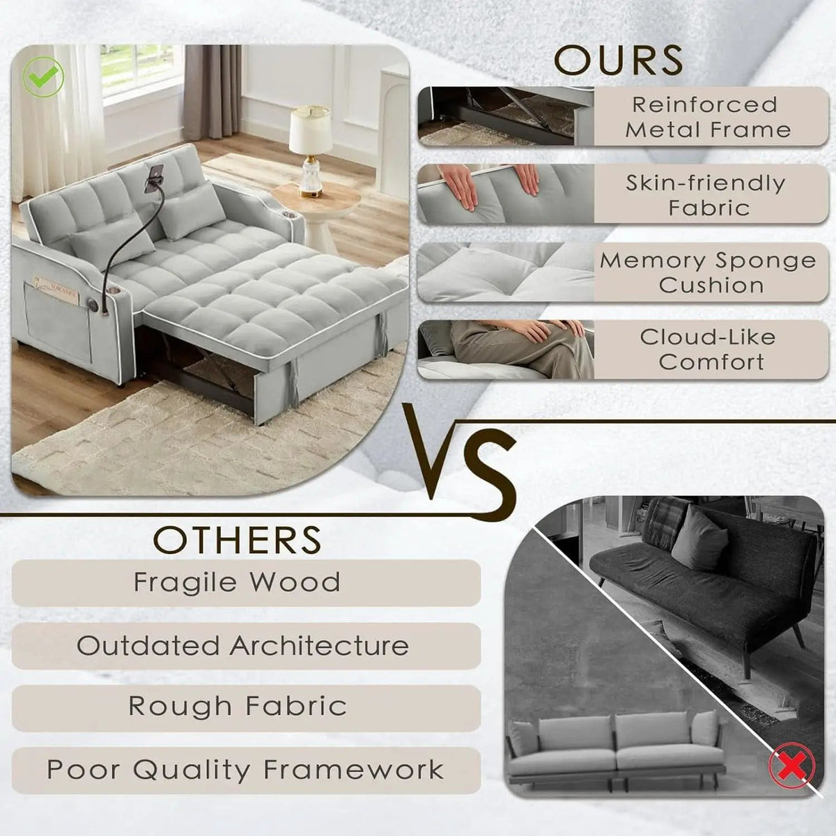 Grey Convertible Sleeper Loveseat Bed With ThreeInOne from PriceLows™