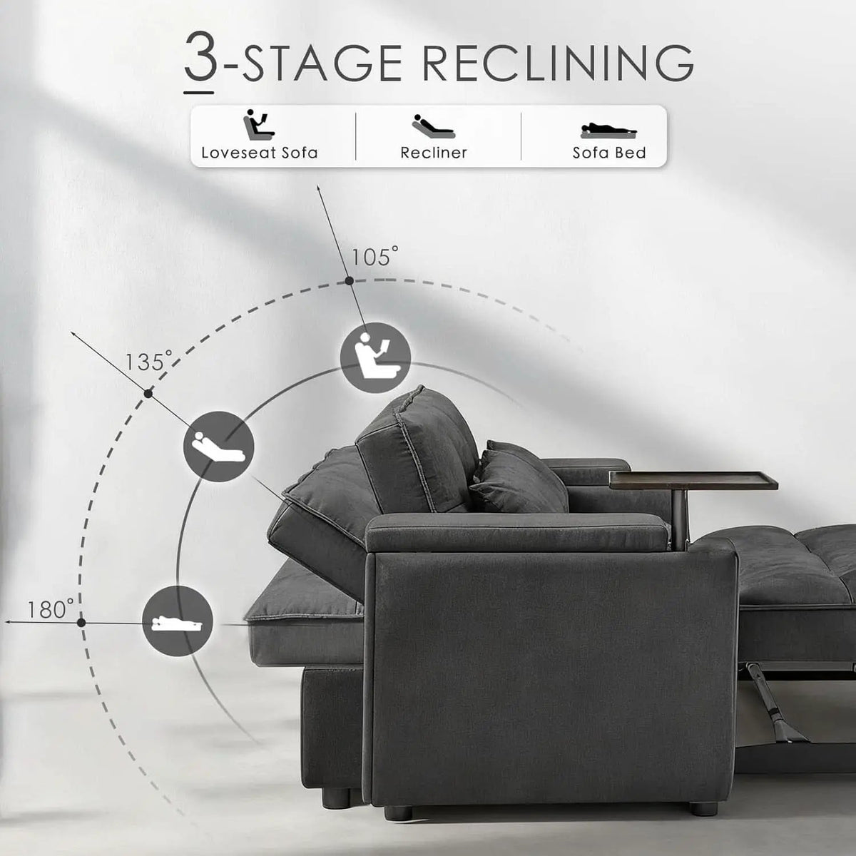 65Inch Grey Chenille Convertible Sleeper Sofa Table from PriceLows™
