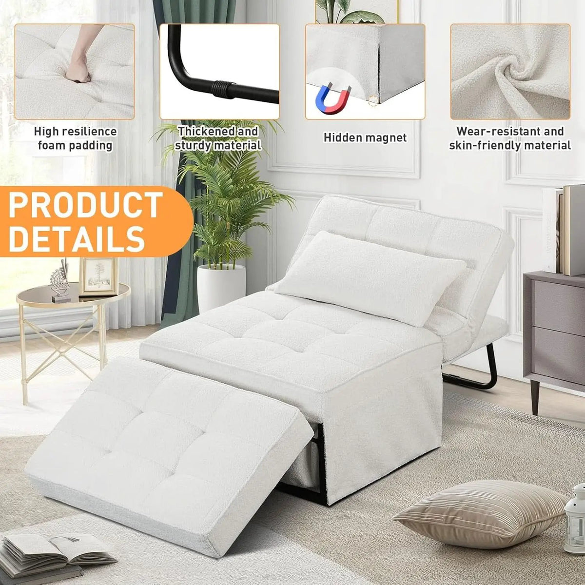 Beige Convertible Sofa Bed With Adjustable Backrest from PriceLows™