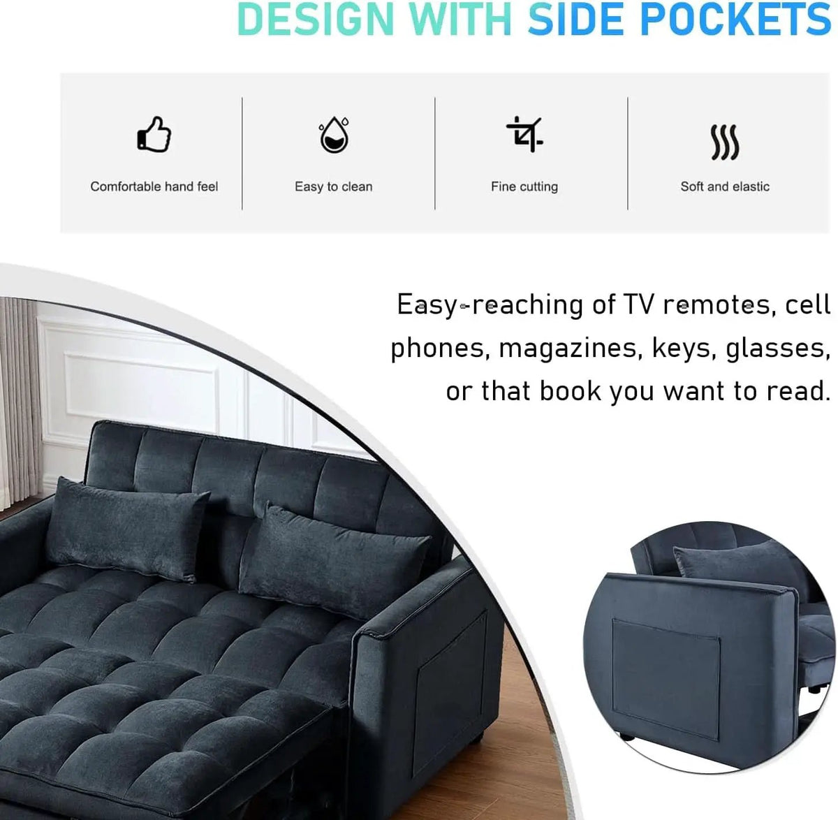 Black Velvet Convertible Sleeper Sofa Bed Luxurious from PriceLows™