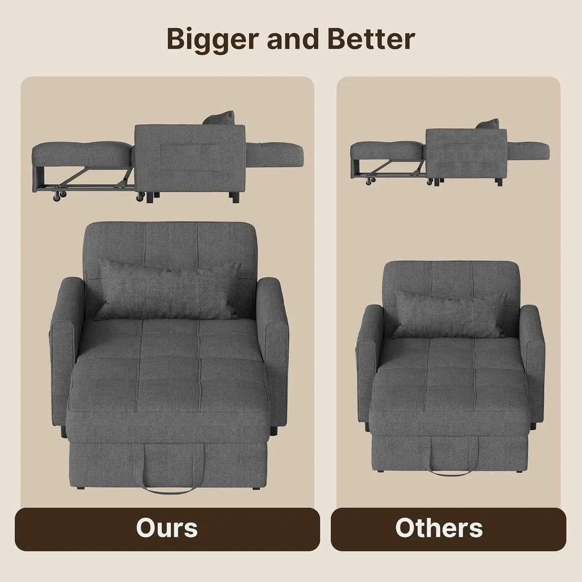 Convertible Sofa Bed Chair with Adjustable Backrest Design from PriceLows™