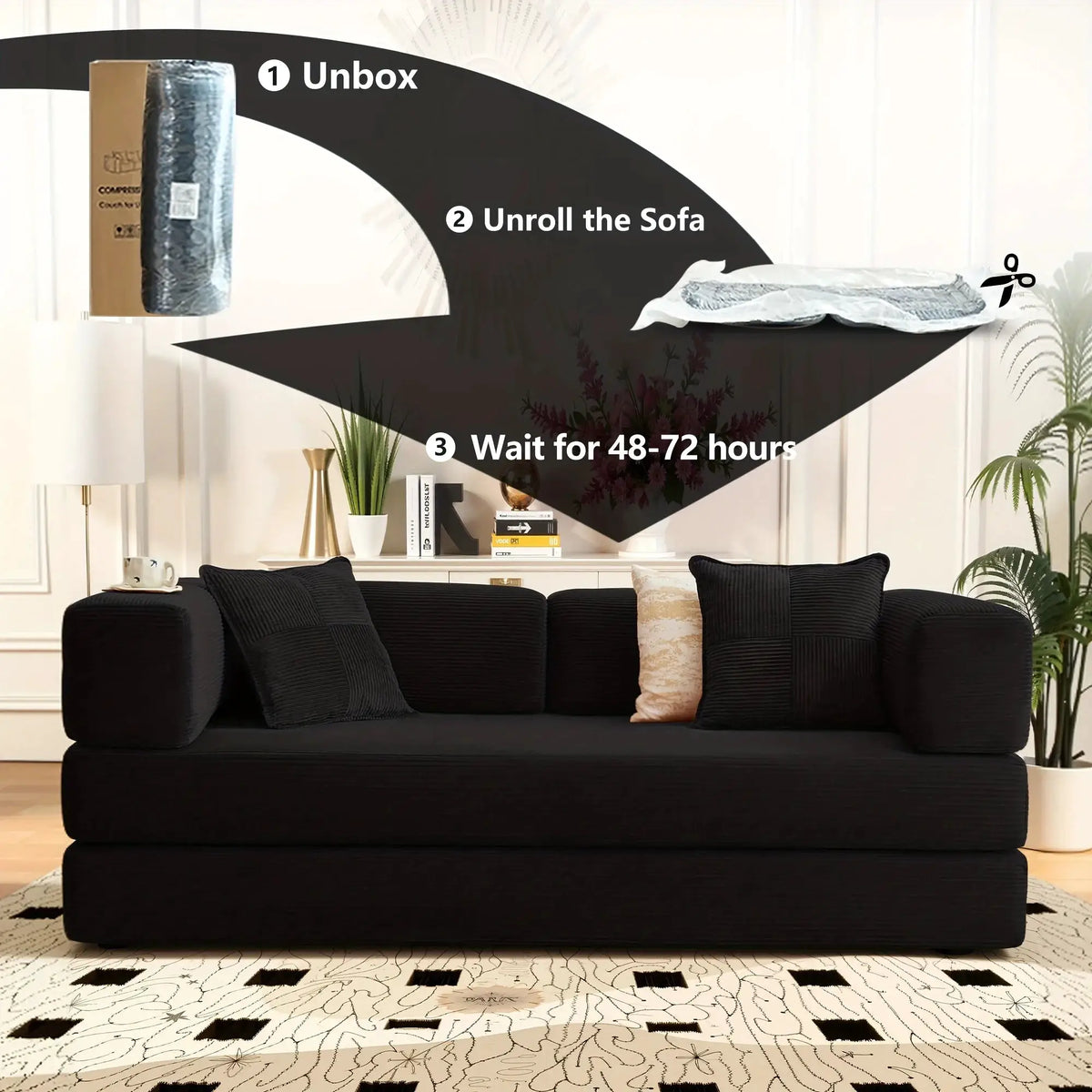 Four-in-One Convertible Sleeper Sofa Bed, Boneless Modular Sectional Couch, Compression Big Comfy Couches Set with Fluffy Memory from PriceLows™