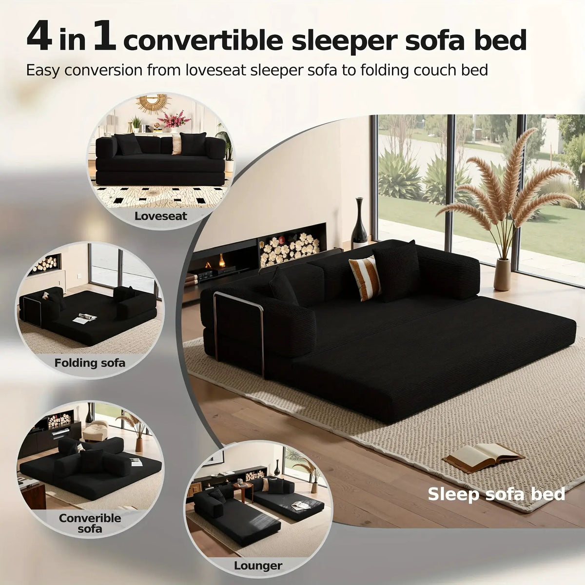 Four-in-One Convertible Sleeper Sofa Bed, Boneless Modular Sectional Couch, Compression Big Comfy Couches Set with Fluffy Memory from PriceLows™