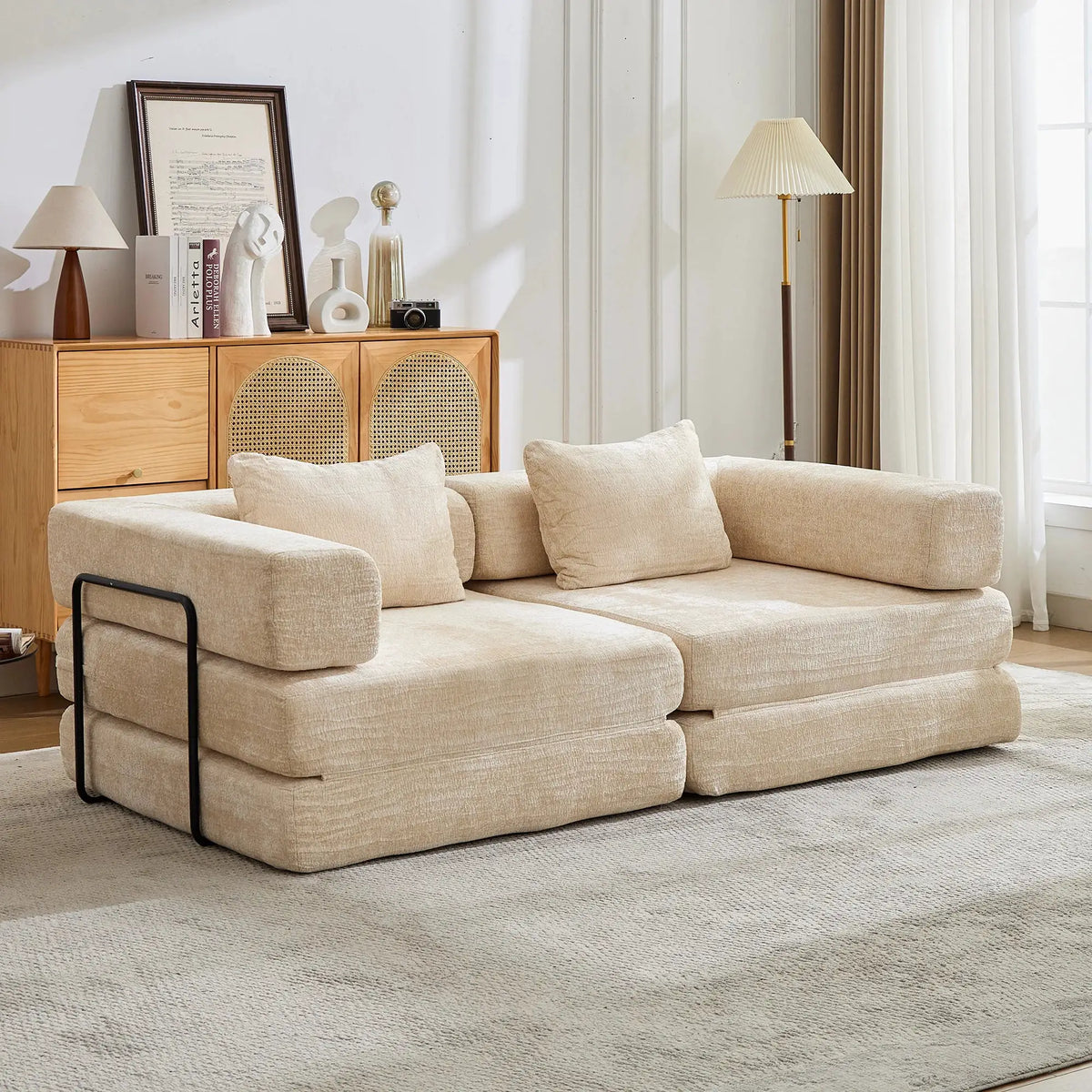 Compression Sofa,Convertible Floor Sofa Bed with Fixed-Shape Frame, Loveseats Boneless Modular Sectional Sofa,No Assembly Required,Chenille fabric,for Living Room Bedroom,Beige from PriceLows™