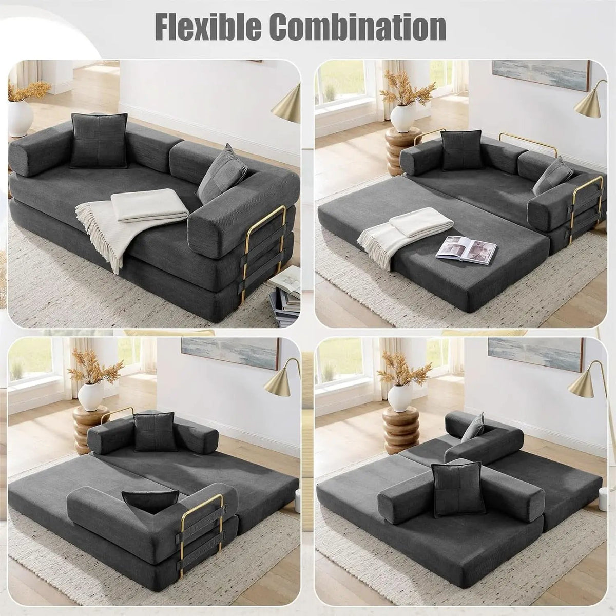 Convertible Sofa Bed with Adjustable Armrests and Comfort from PriceLows™