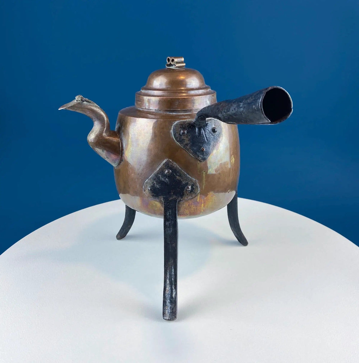 Hand Pounded Tin Copper Turkish Teapot or Coffee Pot | Rustic Home Decor | Perfect for Camping | Gift for Him, Dad, Camping Buddy