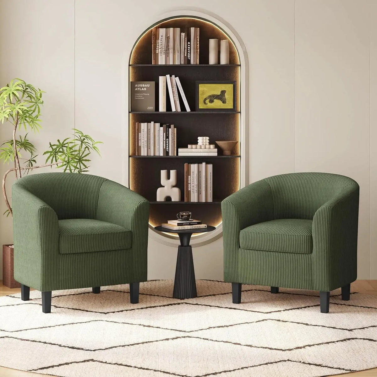 Corduroy Barrel Chairs Set of 2 Dark Green Upholstered from PriceLows™