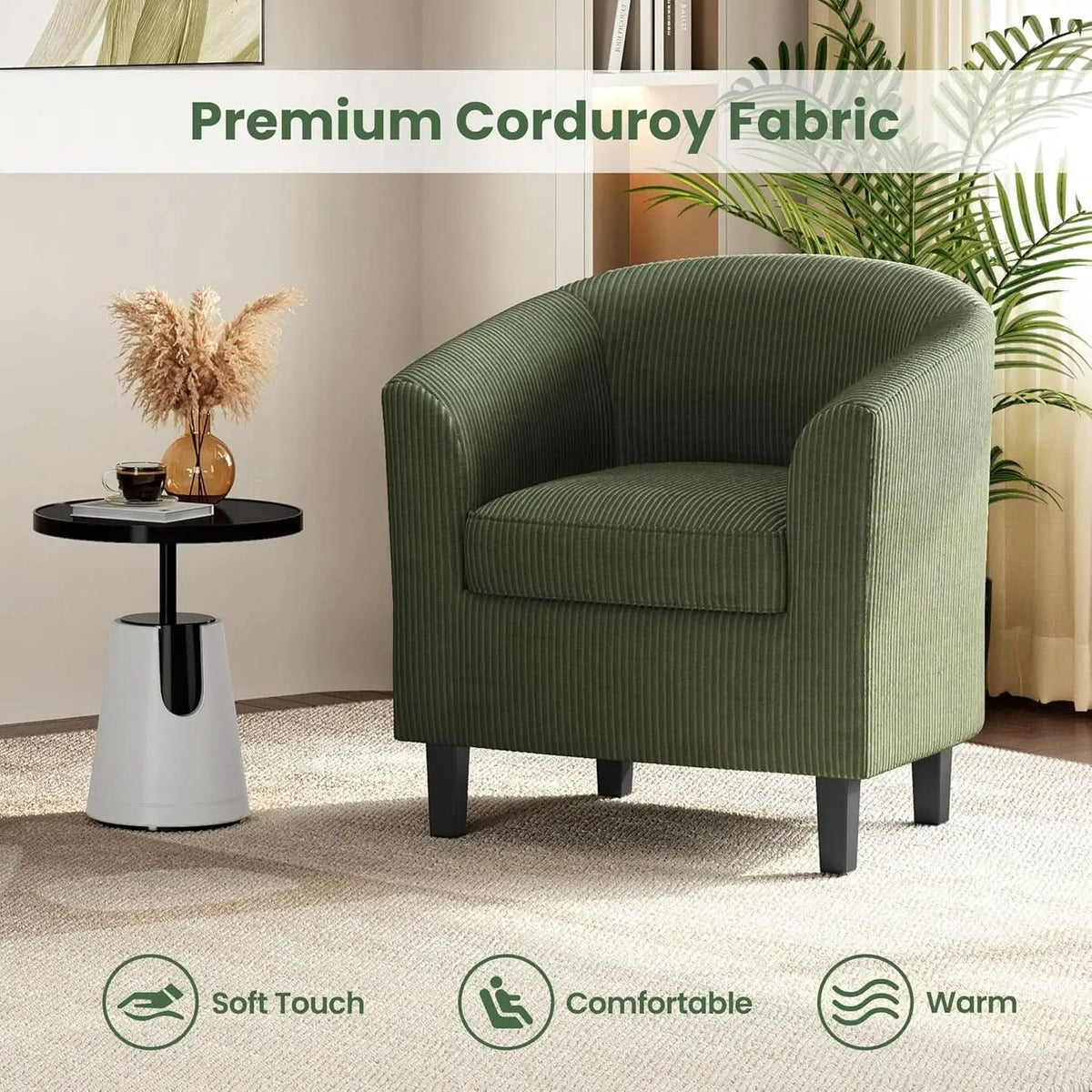 Corduroy Barrel Chairs Set of 2 Dark Green Upholstered from PriceLows™