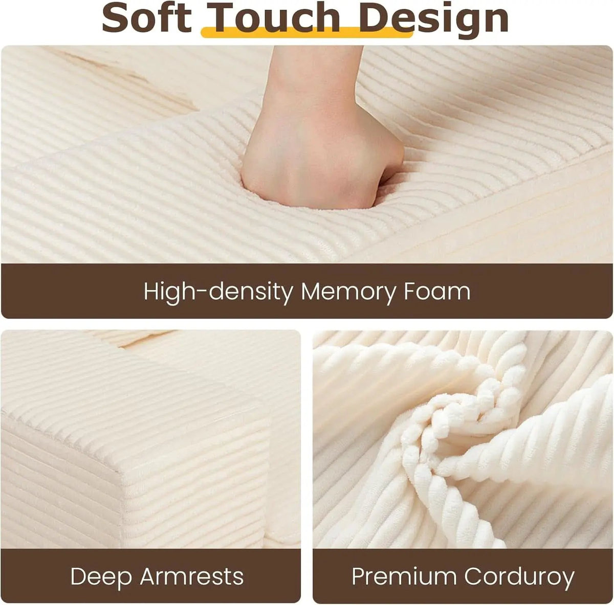 Corduroy Convertible Sofa Bed Three In One BeigeTone Sleeper from PriceLows™