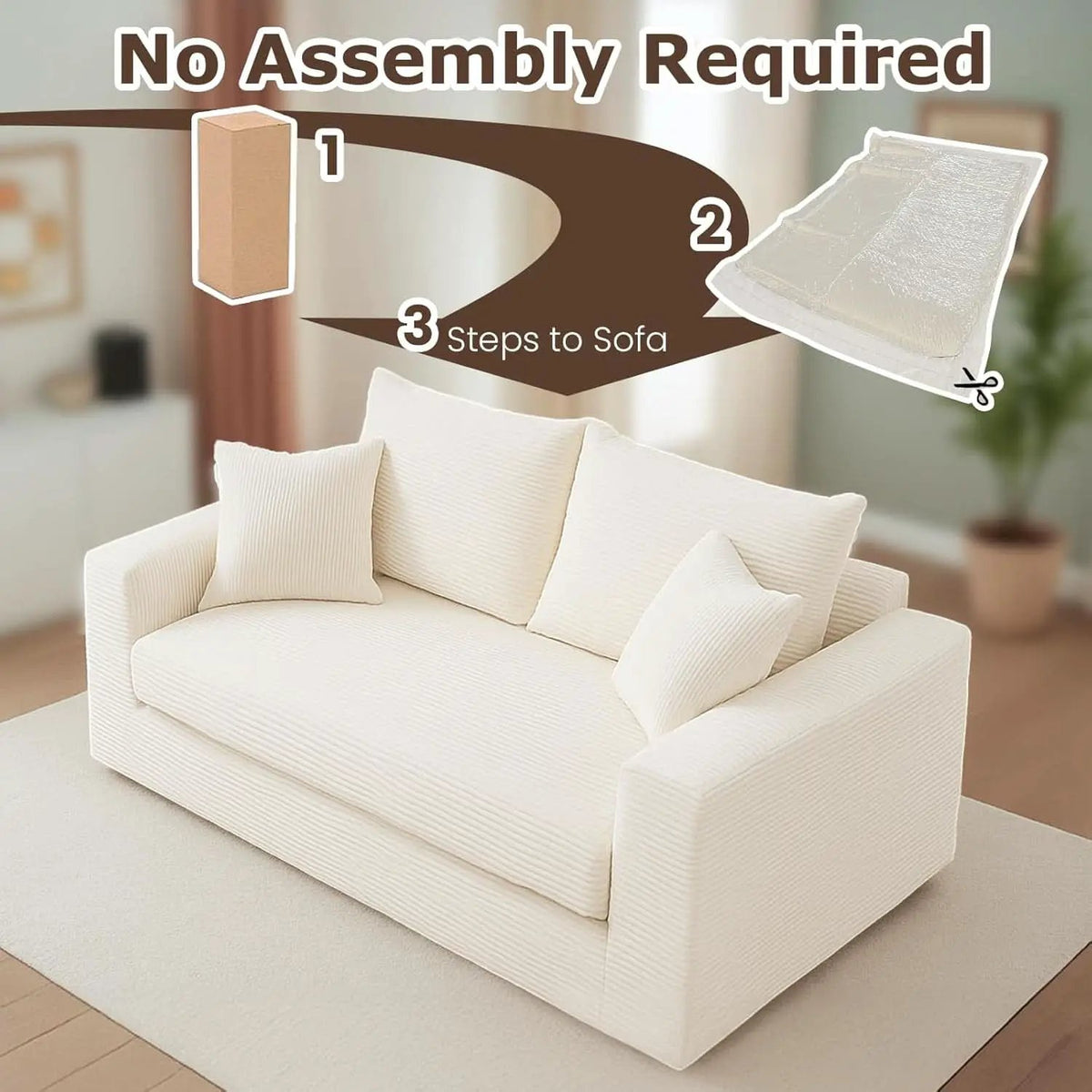 Corduroy Convertible Sofa Bed Three In One BeigeTone Sleeper from PriceLows™