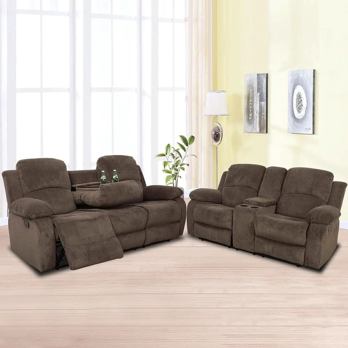 Corduroy Living Room Set Reclining Sofa Loveseat Taupe from PriceLows™