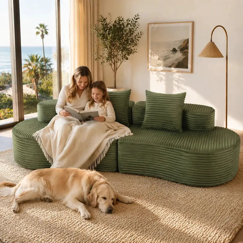 Sofa | Corduroy Upholstery | Includes 2 Lumbar Pillows | Green from PriceLows™