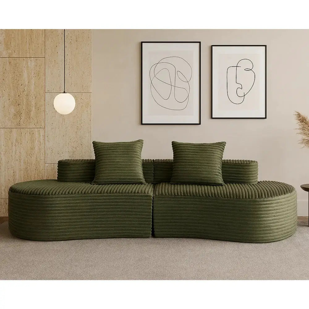 Sofa | Corduroy Upholstery | Includes 2 Lumbar Pillows | Green from PriceLows™