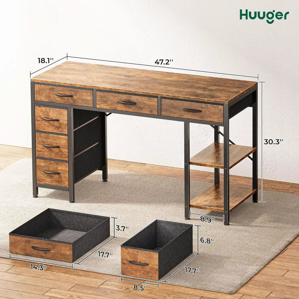 Rustic Brown 47 Inches Corner Desk Storage Solutions from PriceLows™