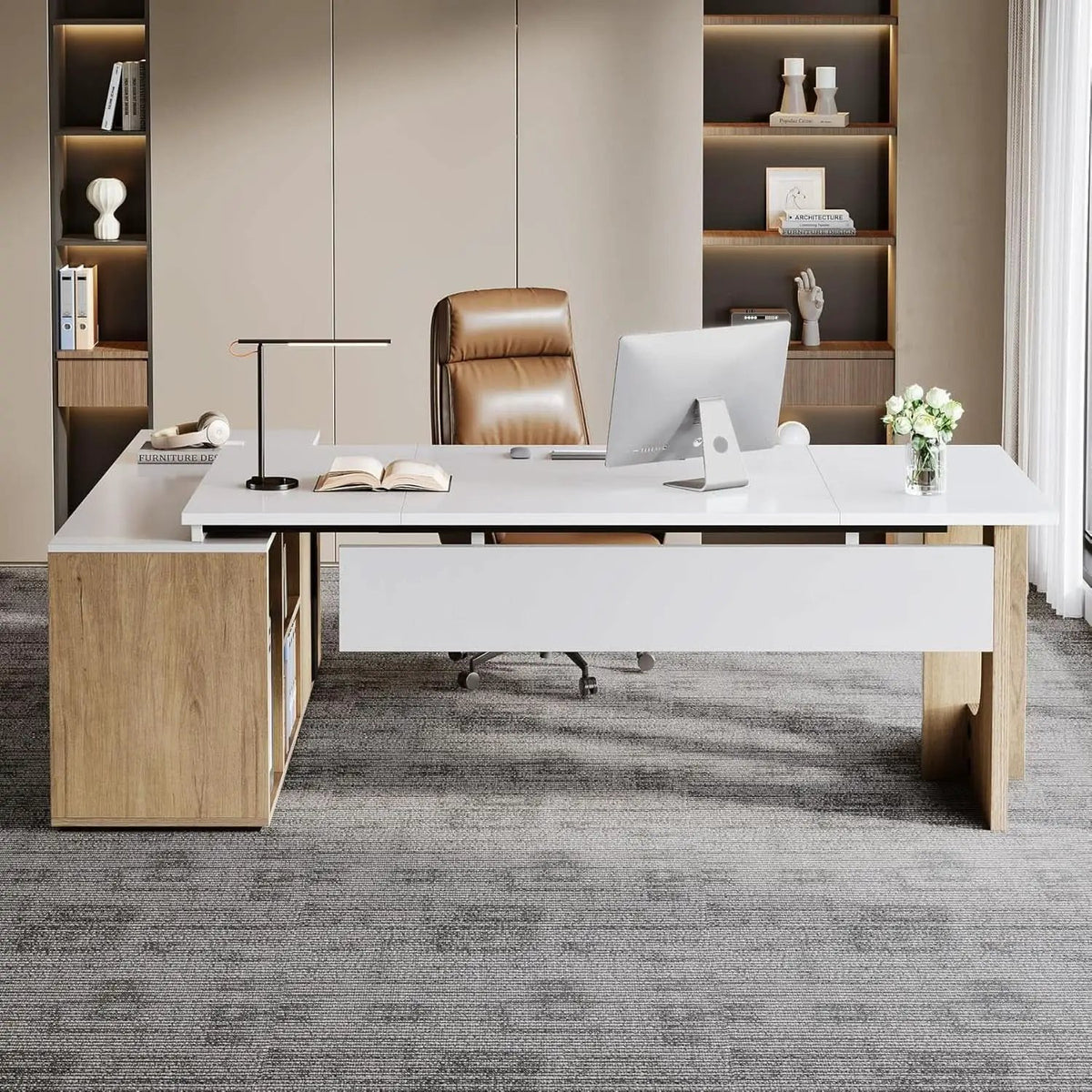 Premium White Engineered Wood Corner Desk 74.8 Inches from PriceLows™