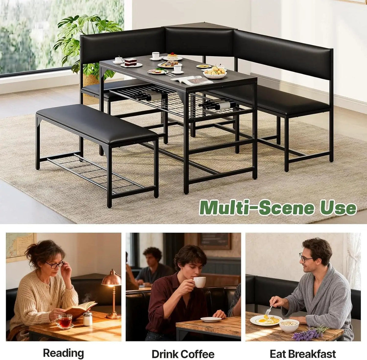 Corner Dining Table Set Space Saving Graphite Grey 4To6 from PriceLows™