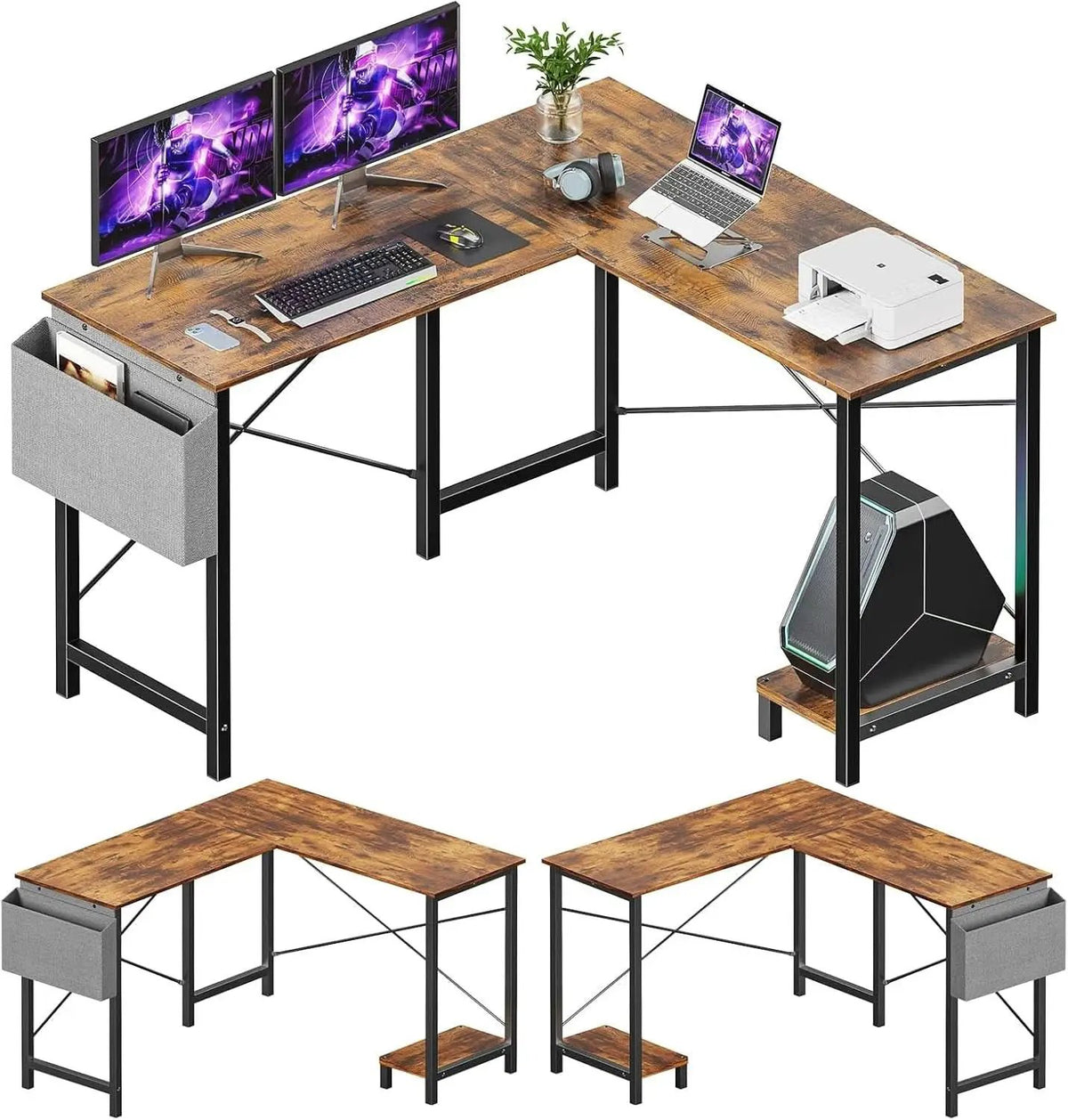 Corner L Shaped Gaming Desk With CPU Stand And Side Bag from PriceLows™